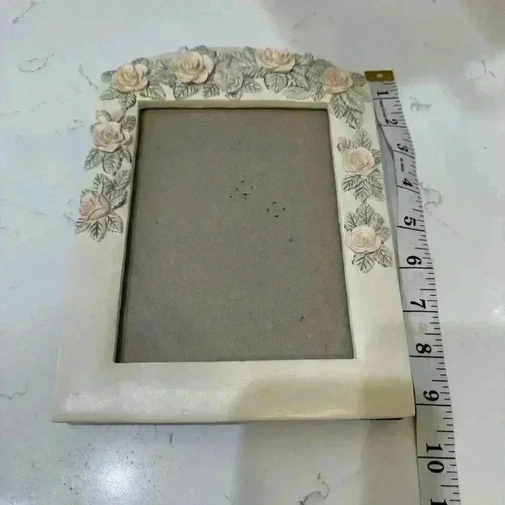 Frame W/ Pink Roses & White Daisy Picture Frame Tabletop 3D Flowers Vintage